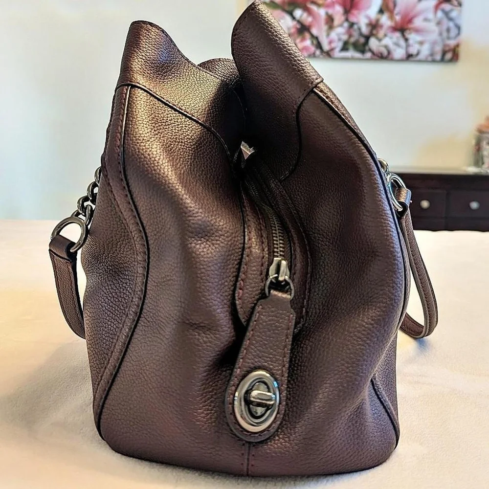 Coach Burgundy Pebbled Leather Edie Turnlock Bag